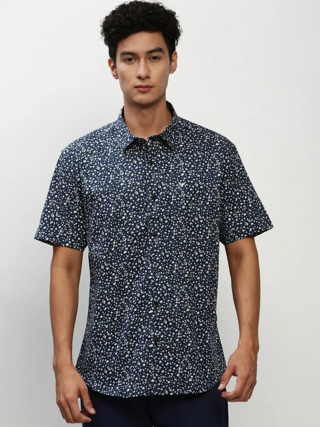 Men Navy Printed Casual Casual Shirts