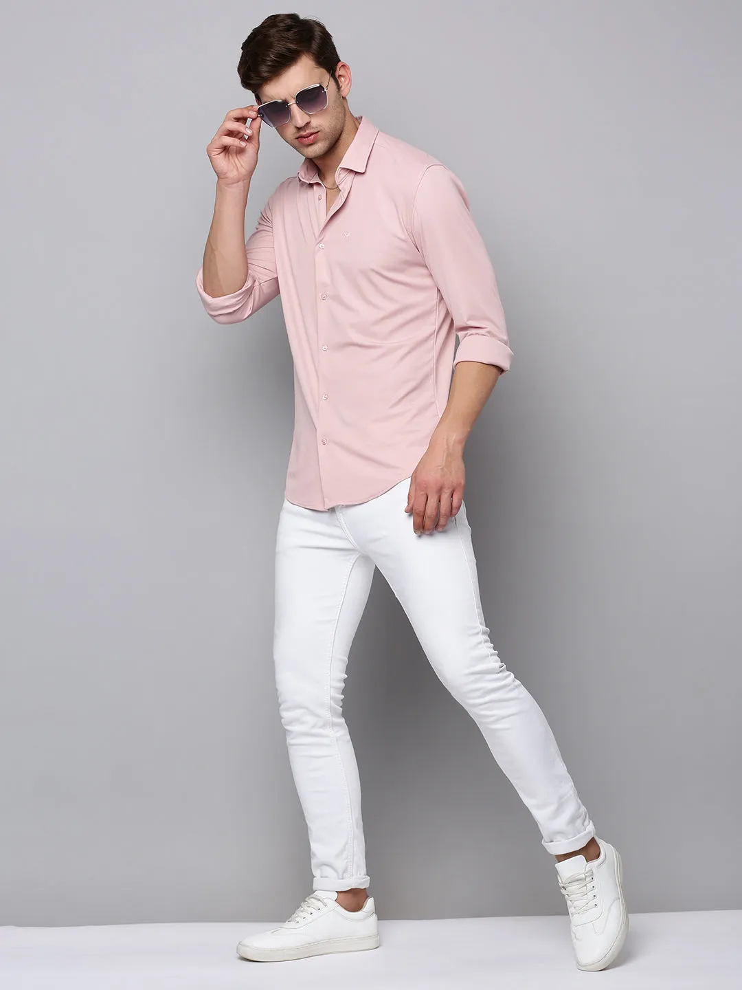 Men Pink Solid Casual Shirt