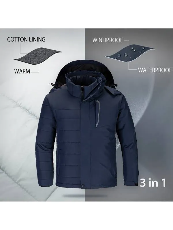 Men's 3-in-1 Fleece Interchange Jacket Waterproof Ski Jacket Winter Alpine V