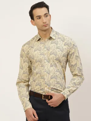 Mens Cotton Beige & Mid Grey Printed Formal Shirt - Sojanya