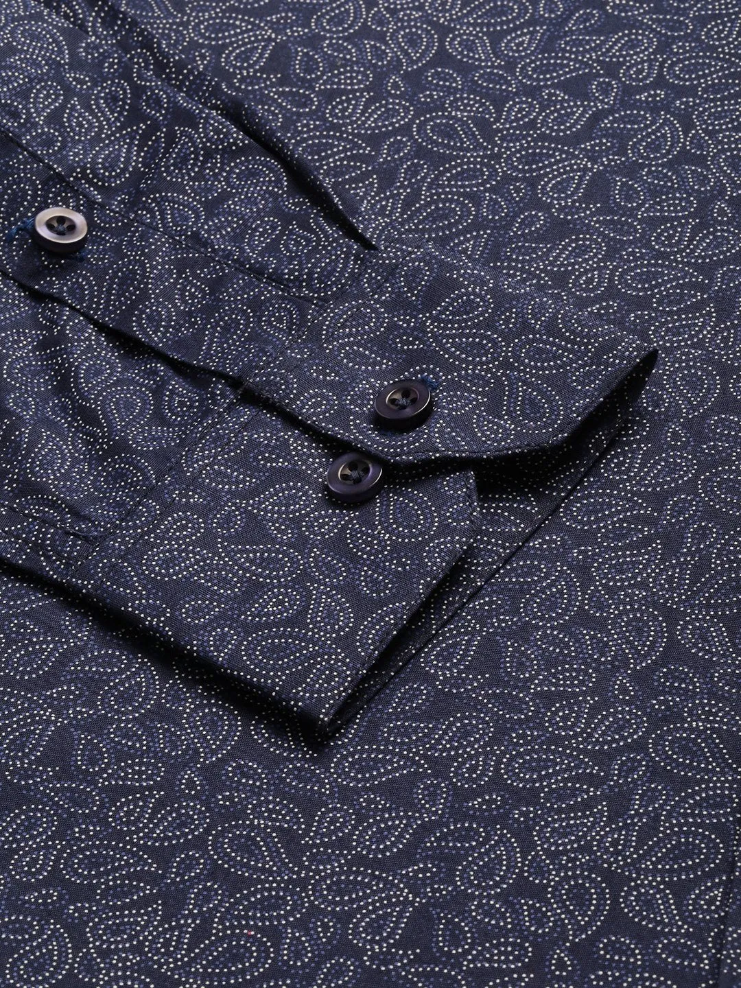 Mens Cotton Navy Blue & Silver Printed Formal Shirt - Sojanya