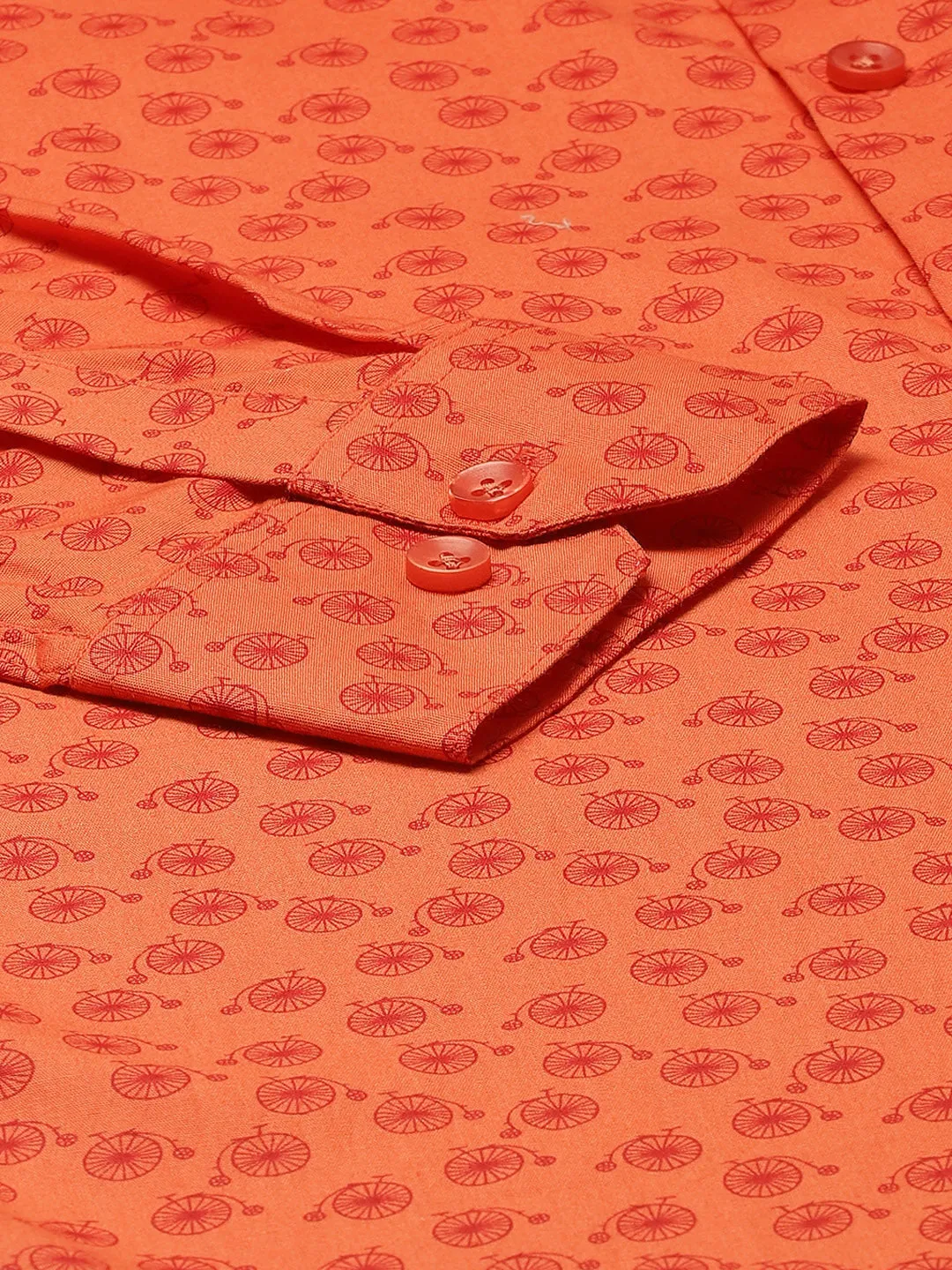 Mens Cotton Orange & Red Printed Formal Shirt - Sojanya