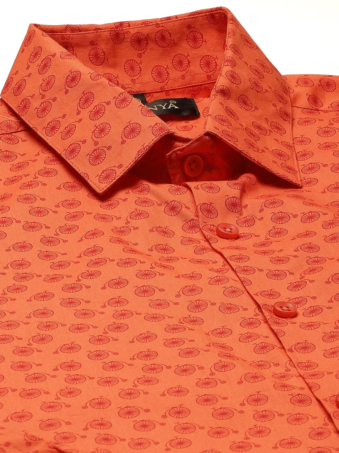 Mens Cotton Orange & Red Printed Formal Shirt - Sojanya