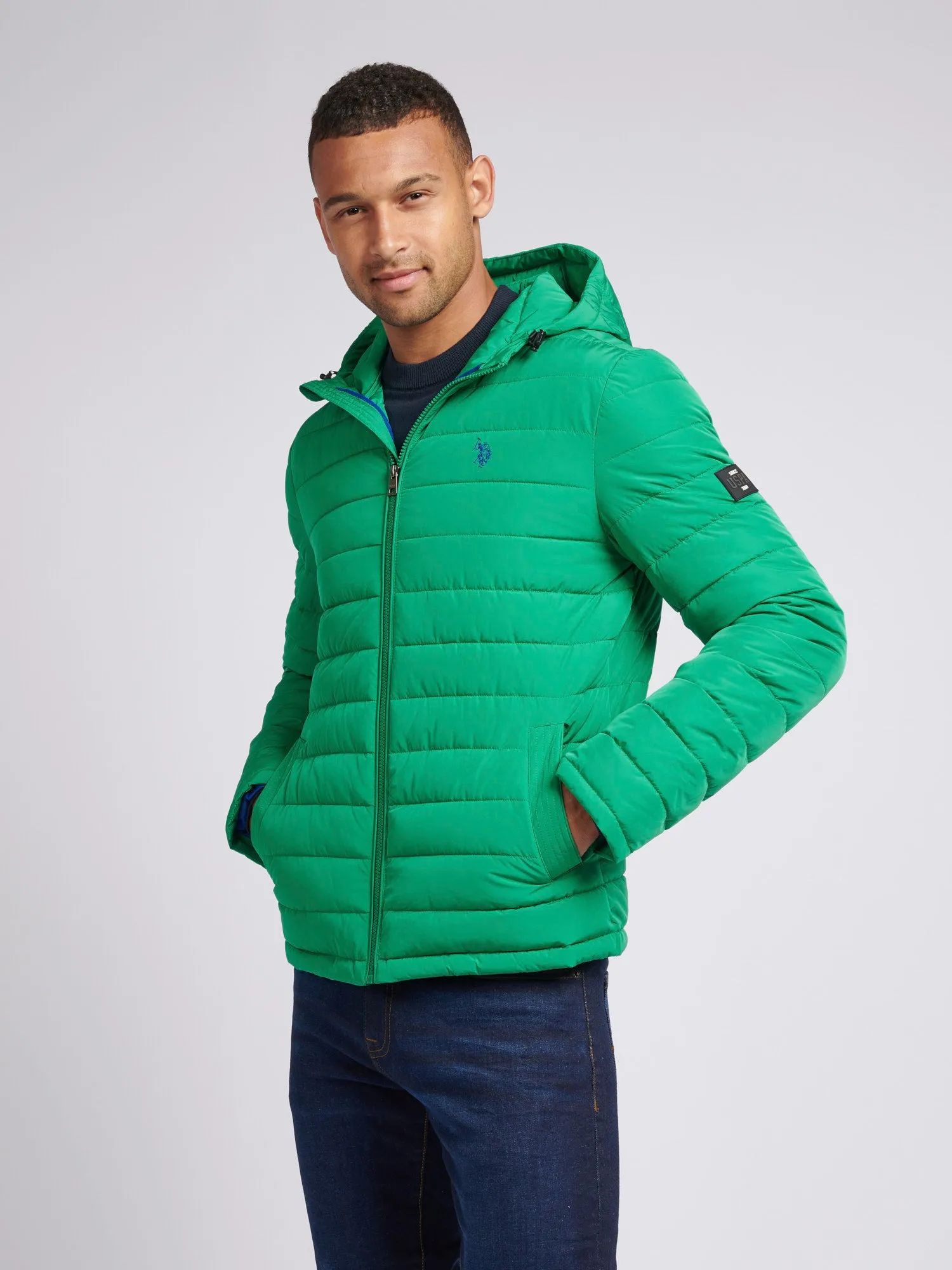 Mens Lightweight Quilt Hooded Puffer Jacket in Lush Meadow