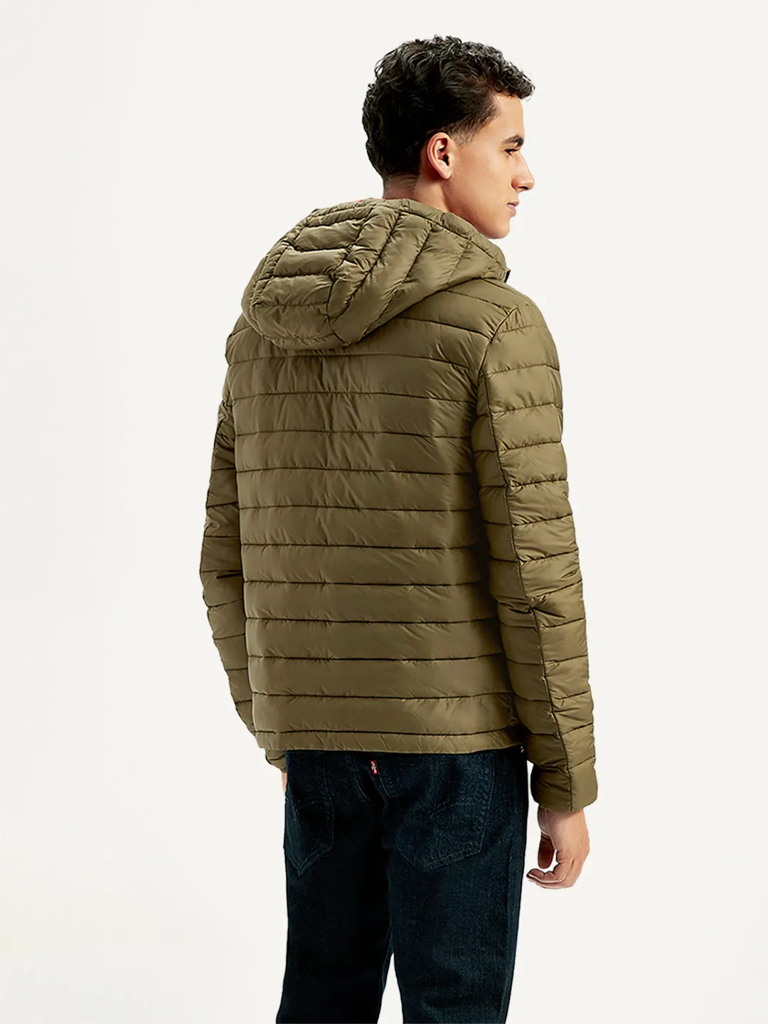 Men's Quilted Brown Hooded Puffer Jacket