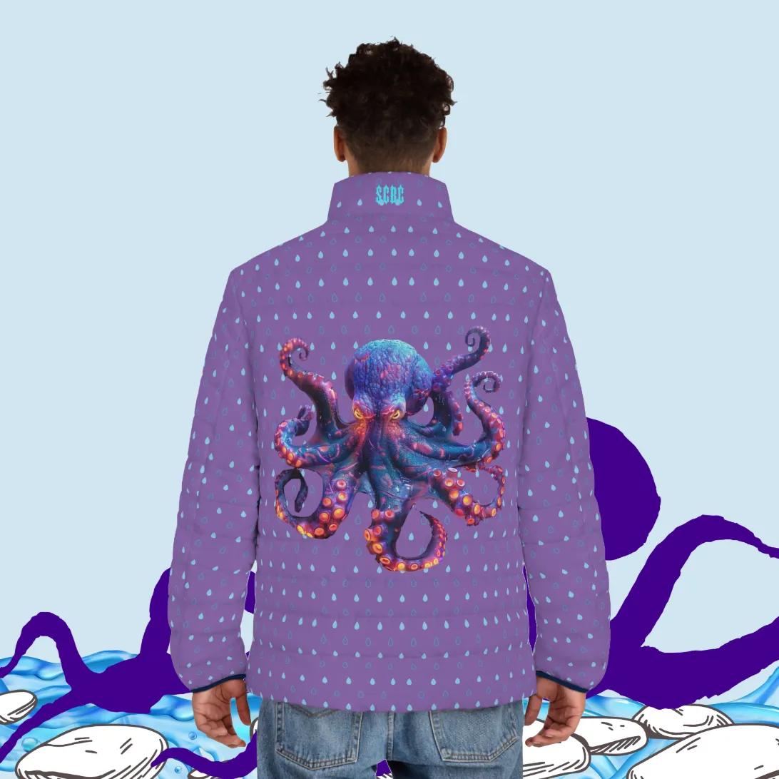 Men's SCBC "Cephalopod" Puffer Jacket (AOP). Puffer Jacket, Spring, Mens Clothes, Warm Jacket, Lightweight, Paisley Print, Graphic Design.