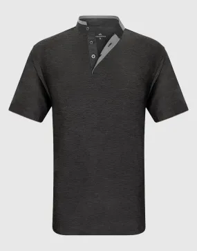 Men's Short Sleeve Henley Polo Shirt with Contrast-Trim