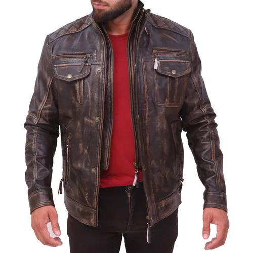 Men’s Vintage Motorcycle Distressed Retro Leather Jacket