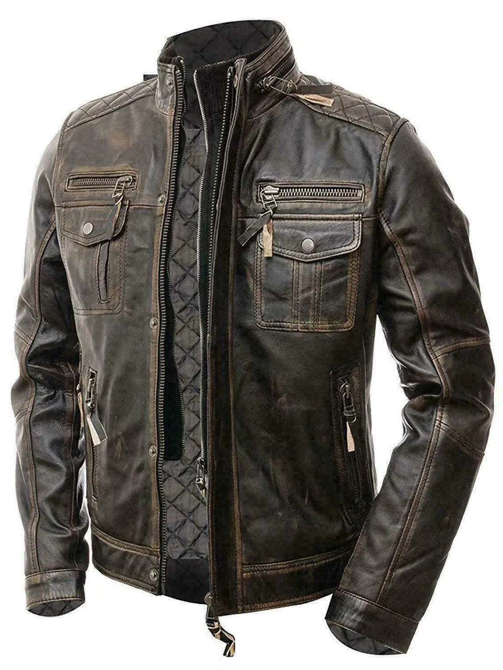 Men’s Vintage Motorcycle Distressed Retro Leather Jacket