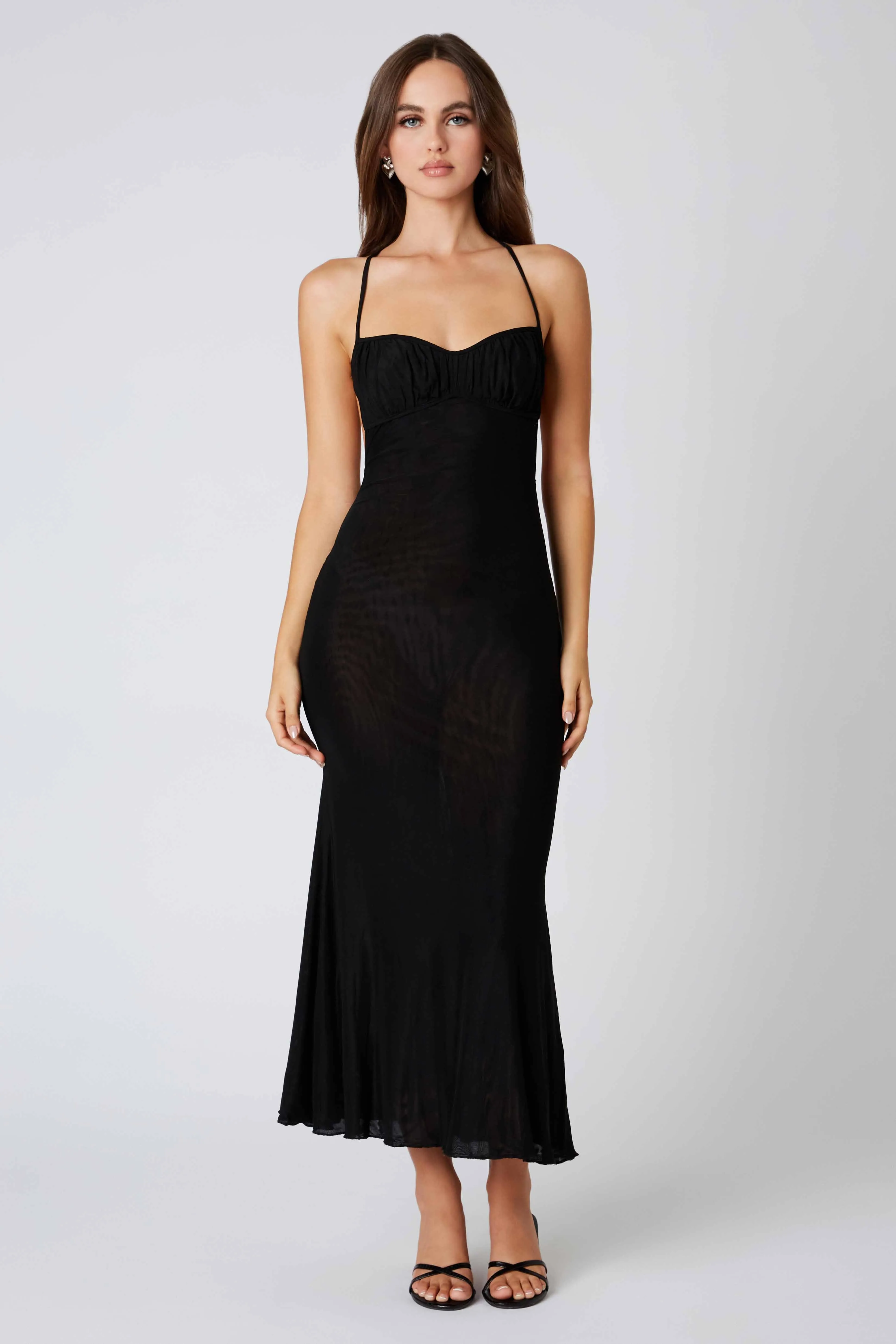 Mesh Cross Back Bodycon Maxi Dress