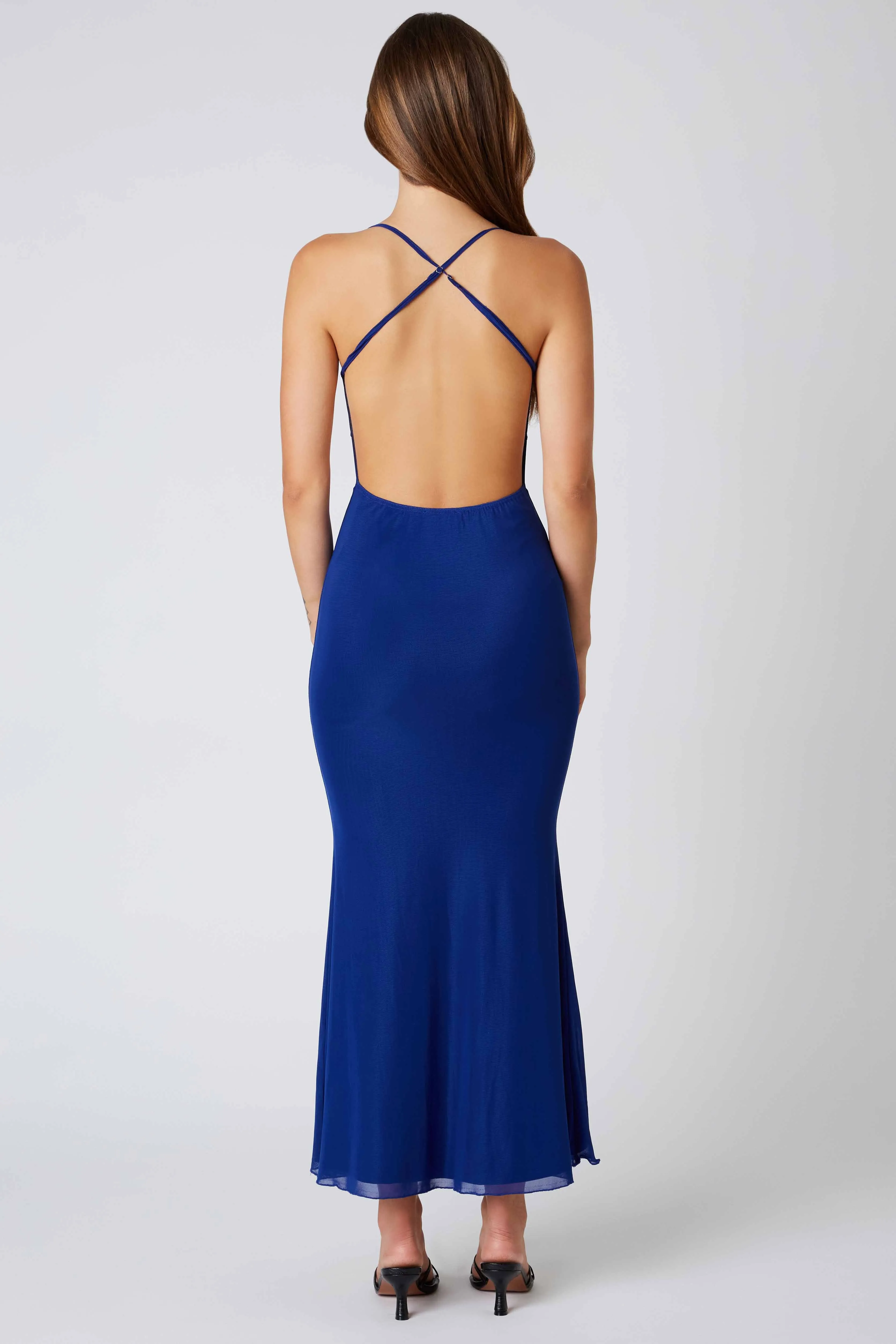 Mesh Cross Back Bodycon Maxi Dress