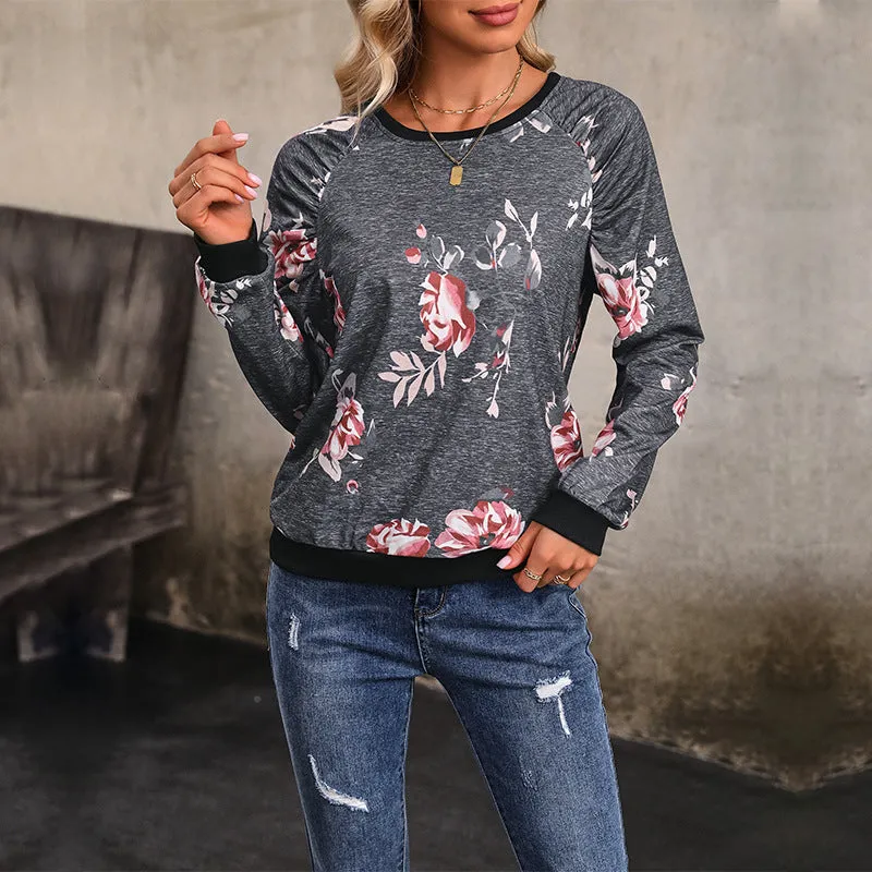 METAVERSMALL 2025 autumn women's pullover sweater printed casual top New new long-sleeved crew neck T-shirt