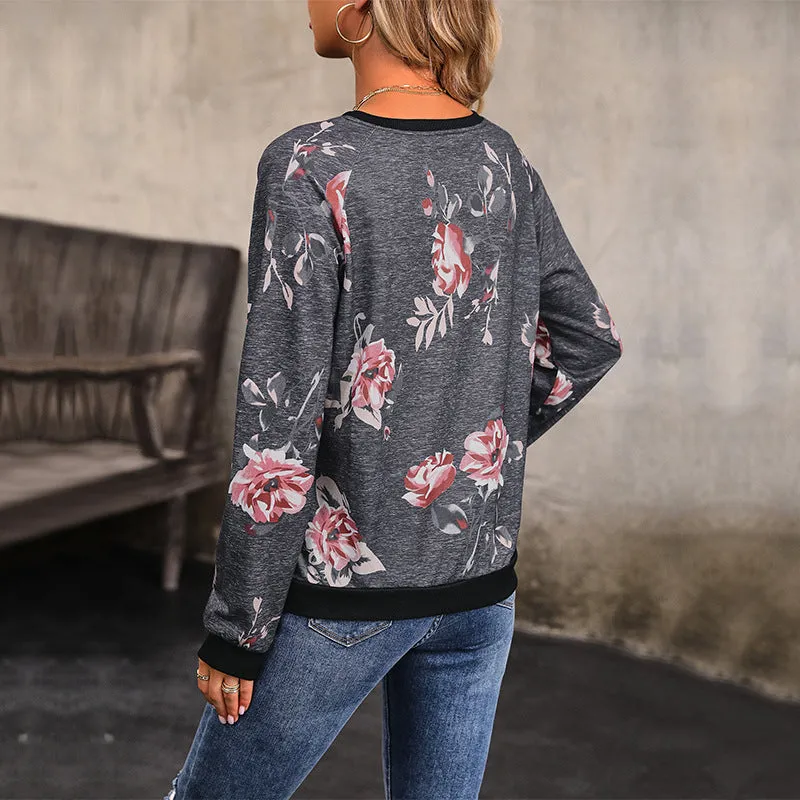 METAVERSMALL 2025 autumn women's pullover sweater printed casual top New new long-sleeved crew neck T-shirt