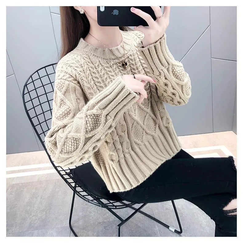 METAVERSMALL Autumn and winter foreign style loose twist pullover 2023 new temperament short sweater wear knitted bottoming shirt