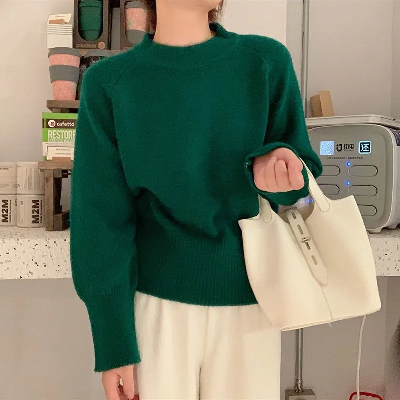 METAVERSMALL Autumn and winter new Korean version loose lazy style versatile crew neck sweater 2023 casual pink style soft waxy women's knitted sweater