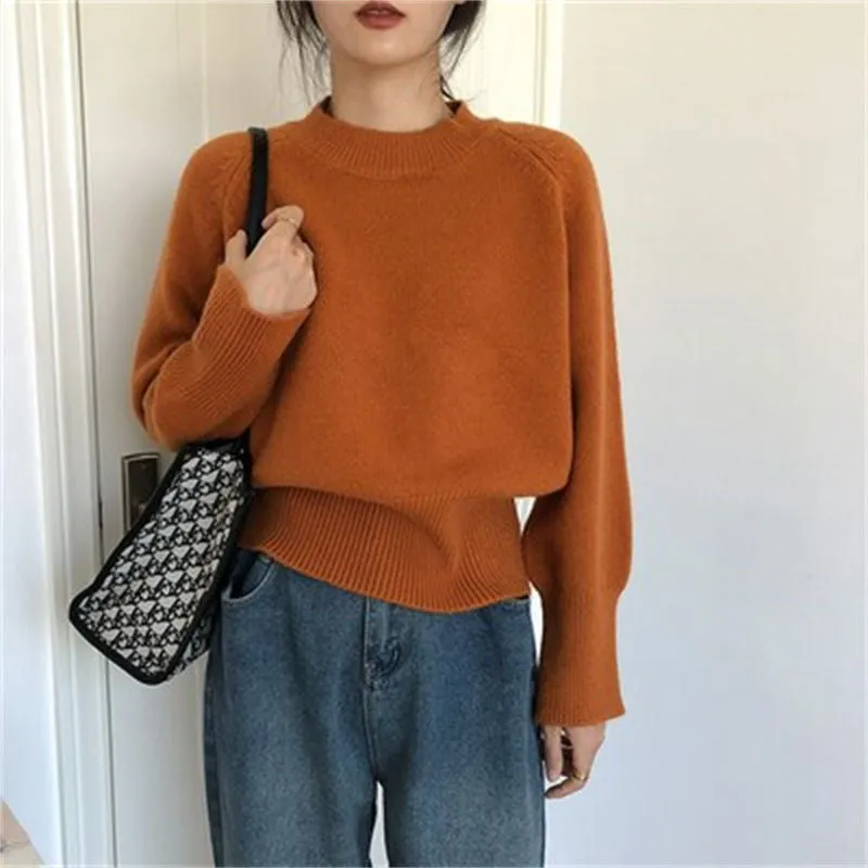 METAVERSMALL Autumn and winter new Korean version loose lazy style versatile crew neck sweater 2023 casual pink style soft waxy women's knitted sweater