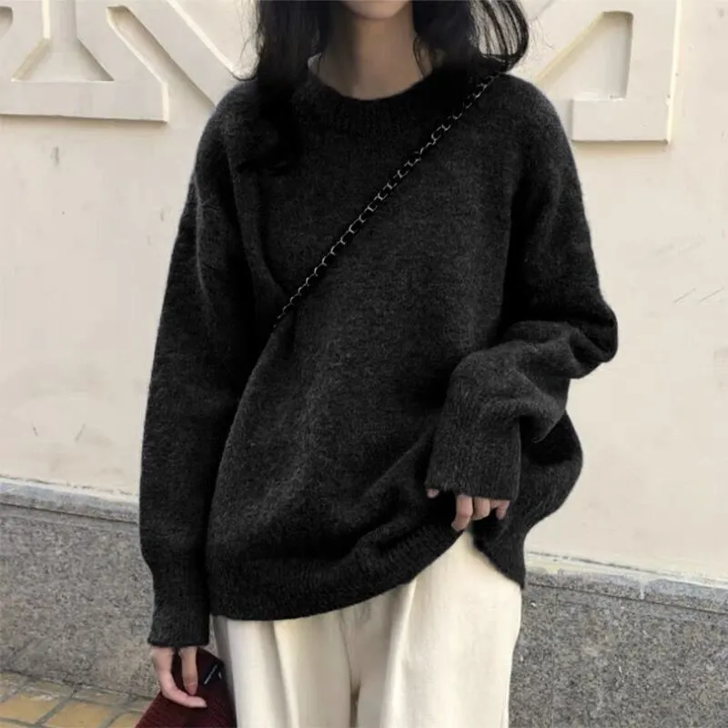 METAVERSMALL Casual Japanese style loose and lazy long-sleeved bottom sweater 2023 autumn and winter college style crew-neck knitted sweater