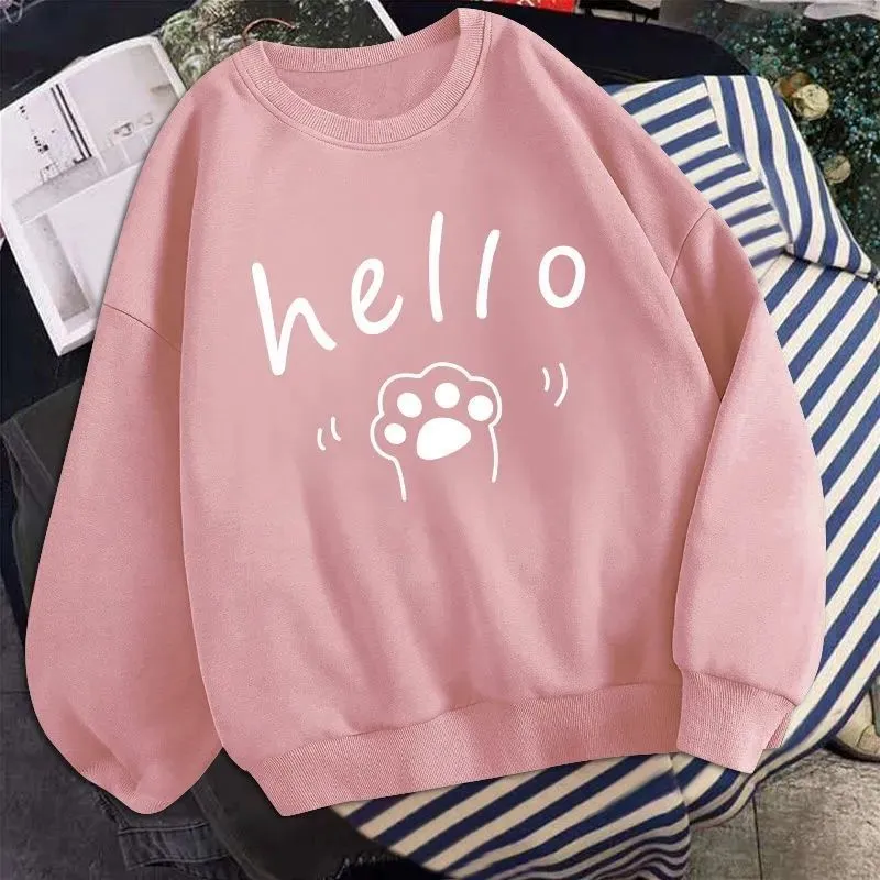 METAVERSMALL Cotton-containing student thin top women's sweater crew neck 60-100kg large size loose new version Han ins autumn and winter new