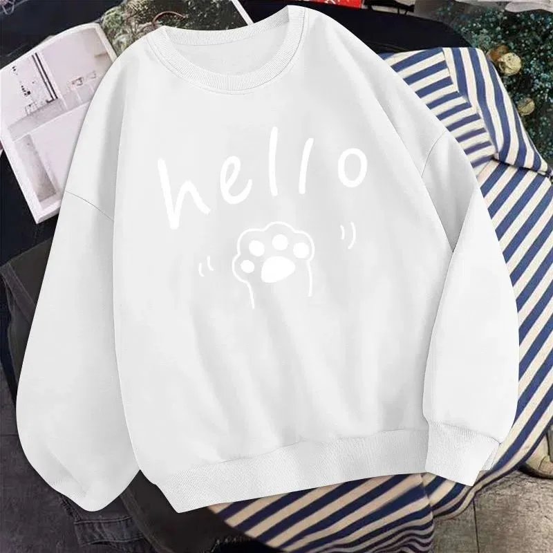 METAVERSMALL Cotton-containing student thin top women's sweater crew neck 60-100kg large size loose new version Han ins autumn and winter new