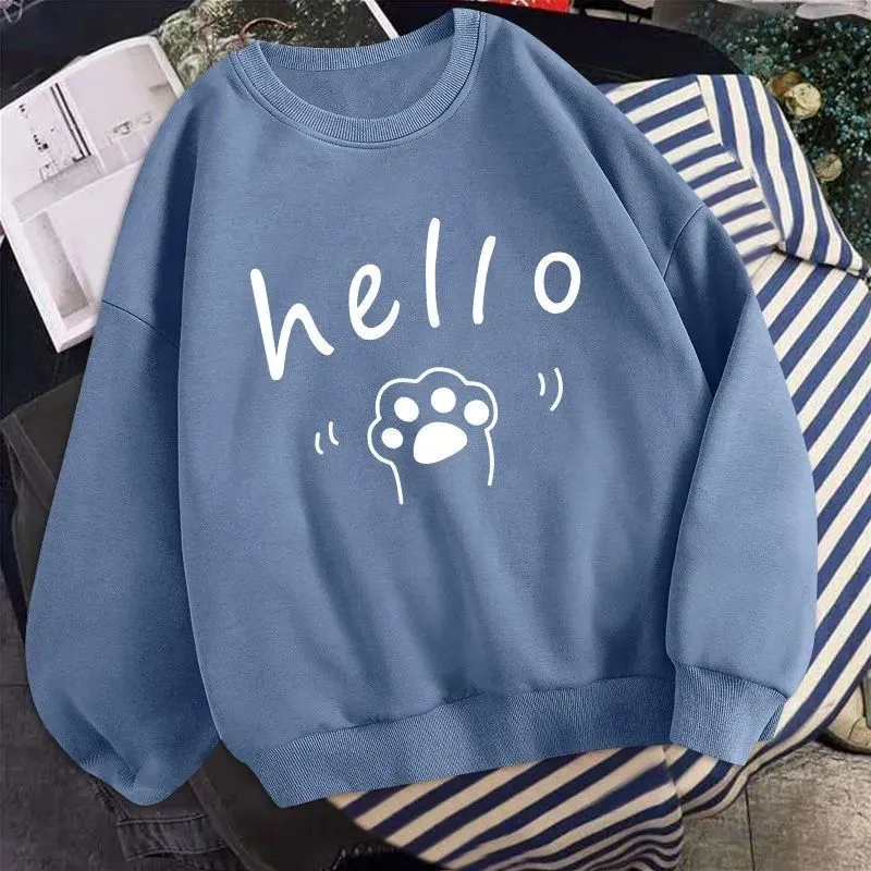 METAVERSMALL Cotton-containing student thin top women's sweater crew neck 60-100kg large size loose new version Han ins autumn and winter new