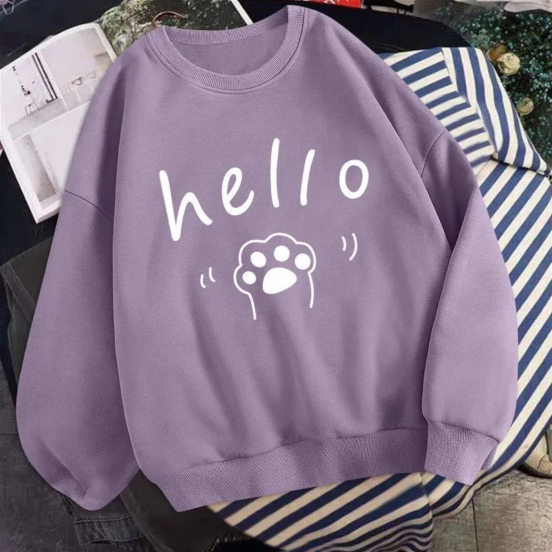 METAVERSMALL Cotton-containing student thin top women's sweater crew neck 60-100kg large size loose new version Han ins autumn and winter new