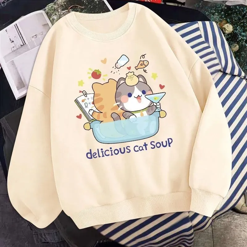 METAVERSMALL Cotton-containing student thin top women's sweater crew neck 60-100kg large size loose new version Han ins autumn and winter new