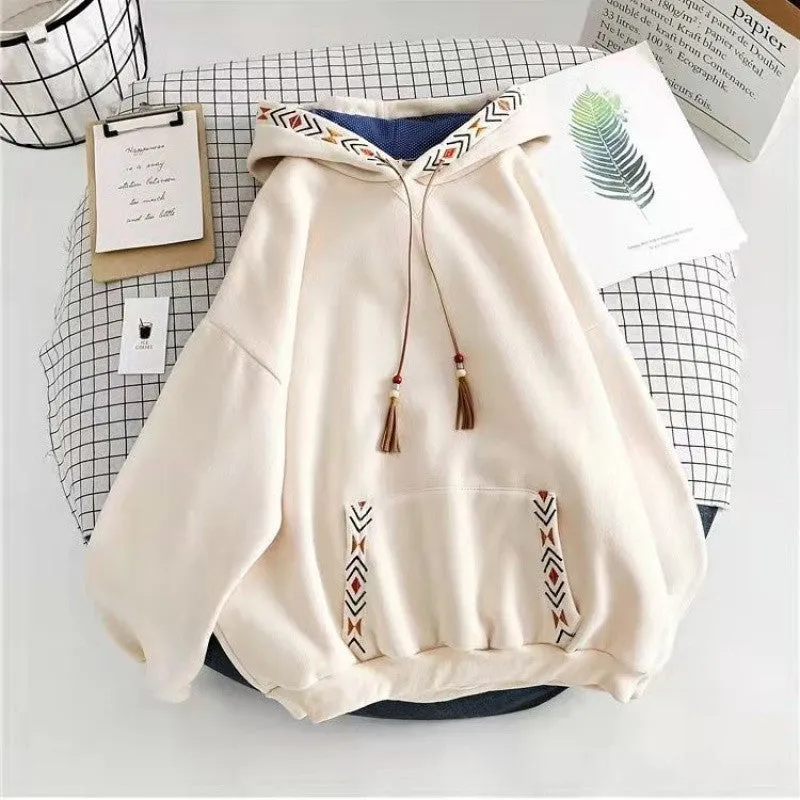 METAVERSMALL Cotton white hooded loose design sweater women's autumn and winter super large size Hong Kong style student thickened jacket women's top tide