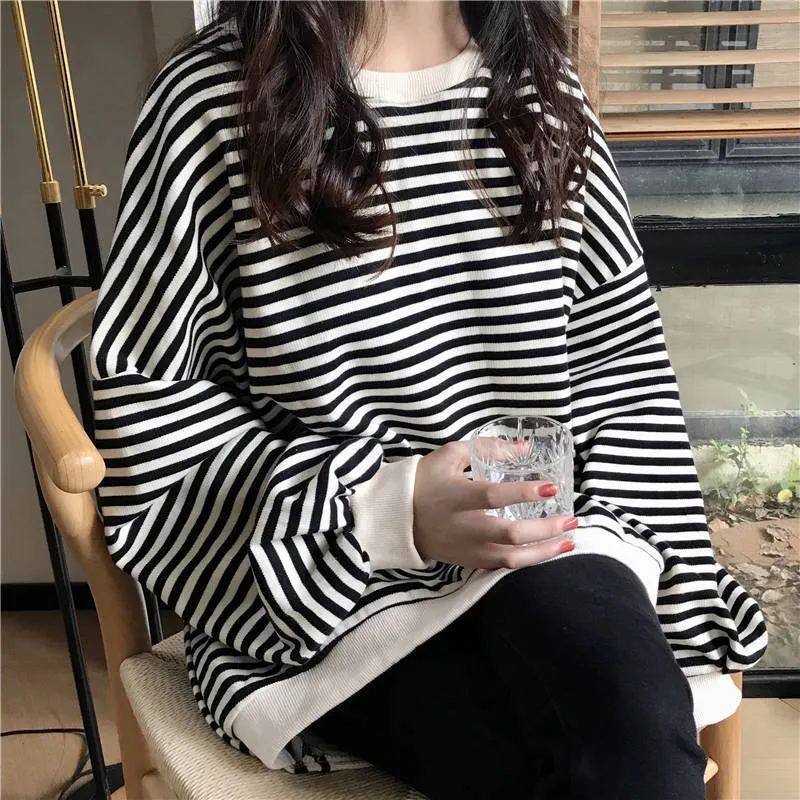 METAVERSMALL Extra large size women's clothing 220 thin sweater women's 150kg fat mm fattened plus 260 loose 240 striped top tide