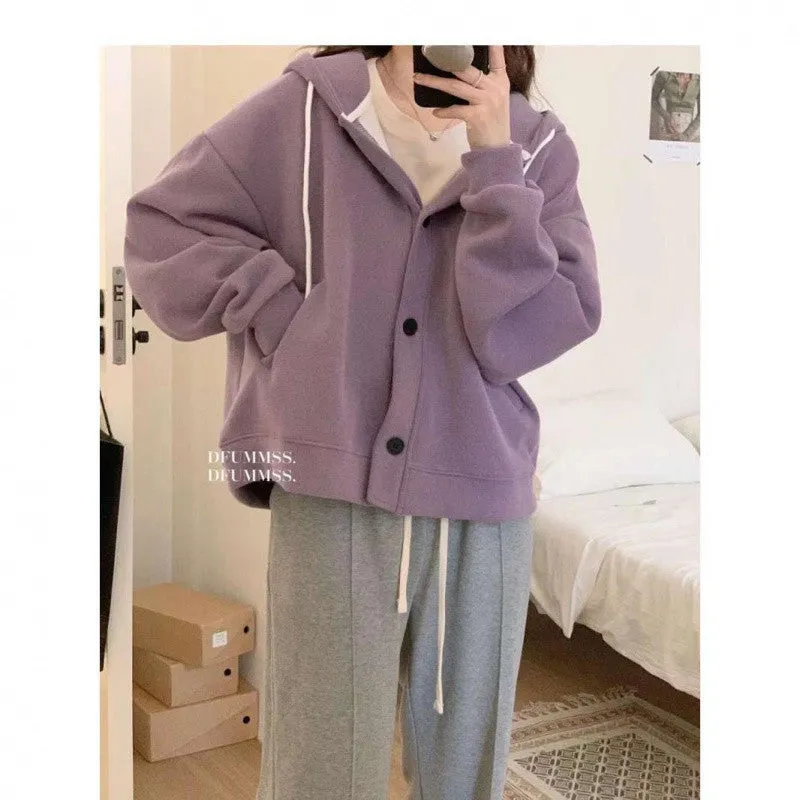 METAVERSMALL Japanese lazy style design sense hooded sweater women's autumn and winter large size loose 150kg small short coat tide