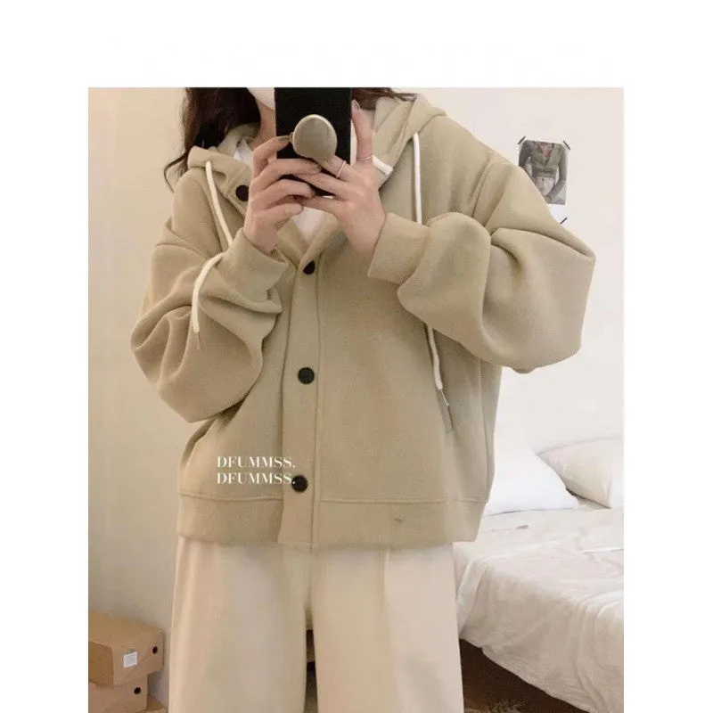 METAVERSMALL Japanese lazy style design sense hooded sweater women's autumn and winter large size loose 150kg small short coat tide