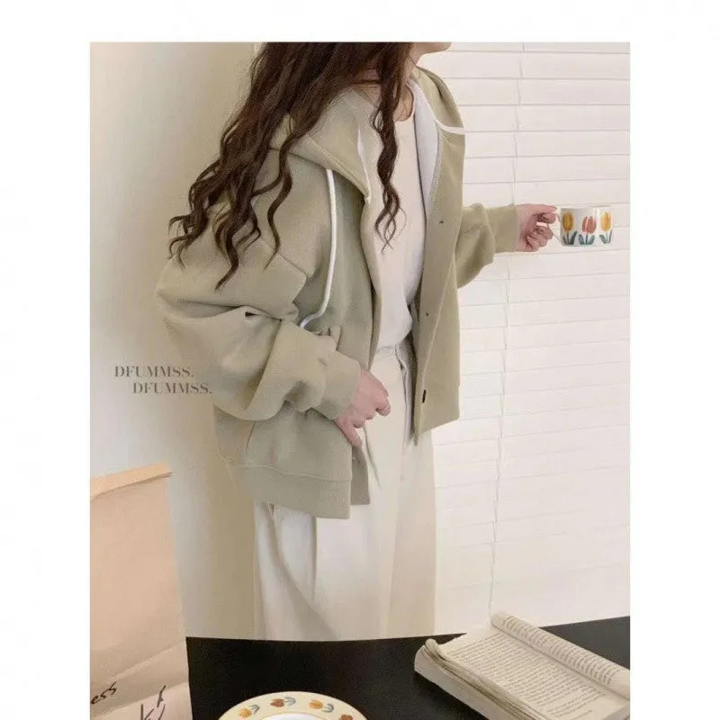 METAVERSMALL Japanese lazy style design sense hooded sweater women's autumn and winter large size loose 150kg small short coat tide