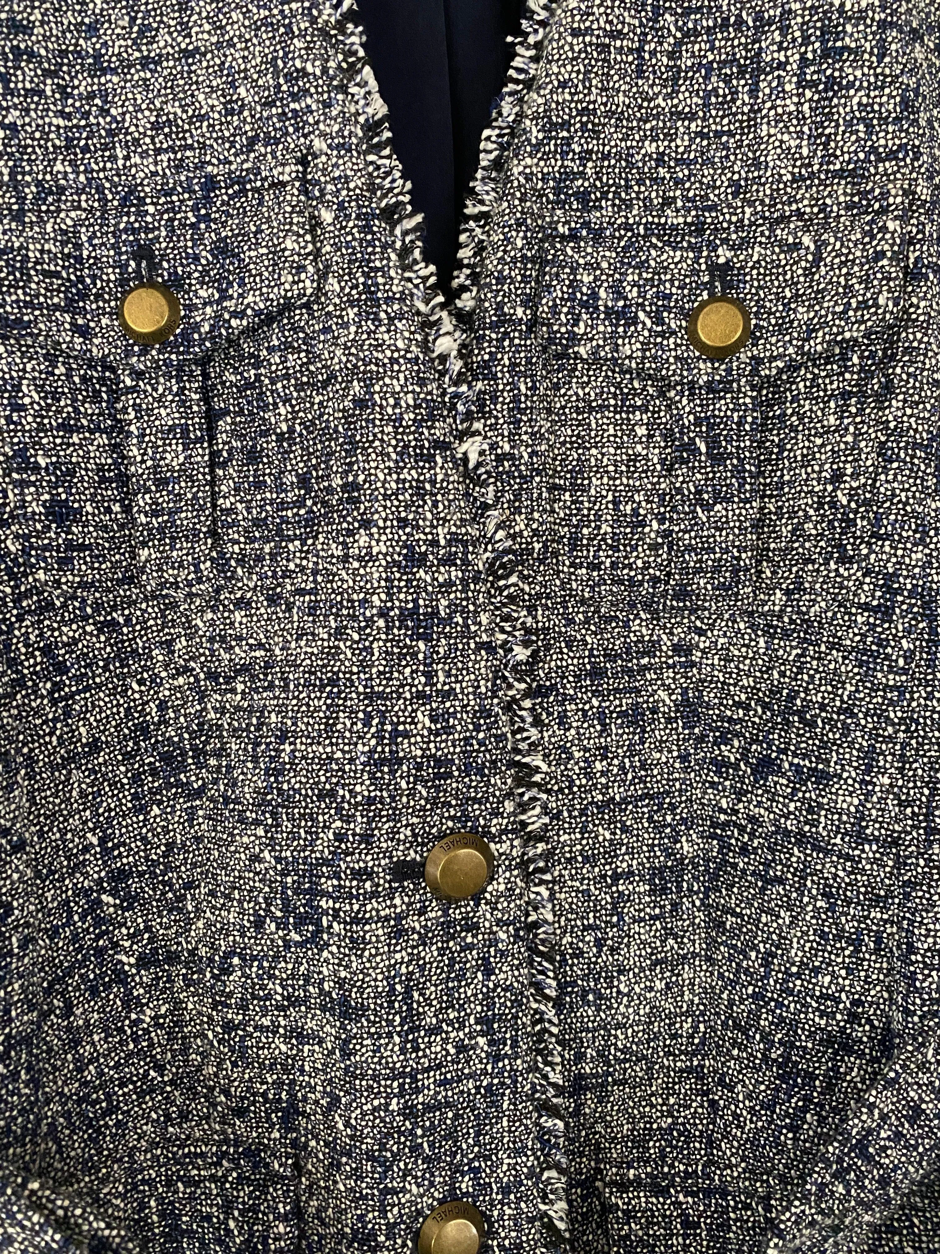 Michael Kors Blue Boucle Style Blue Jacket with Brass Buttons US8 UK Size 12