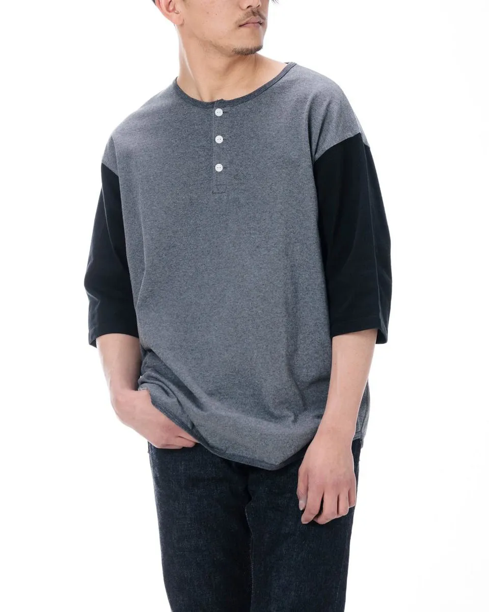 Momotaro Jeans Henley Baseball Shirt - Dark Grey / Black