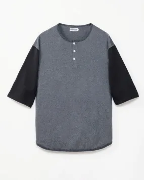 Momotaro Jeans Henley Baseball Shirt - Dark Grey / Black