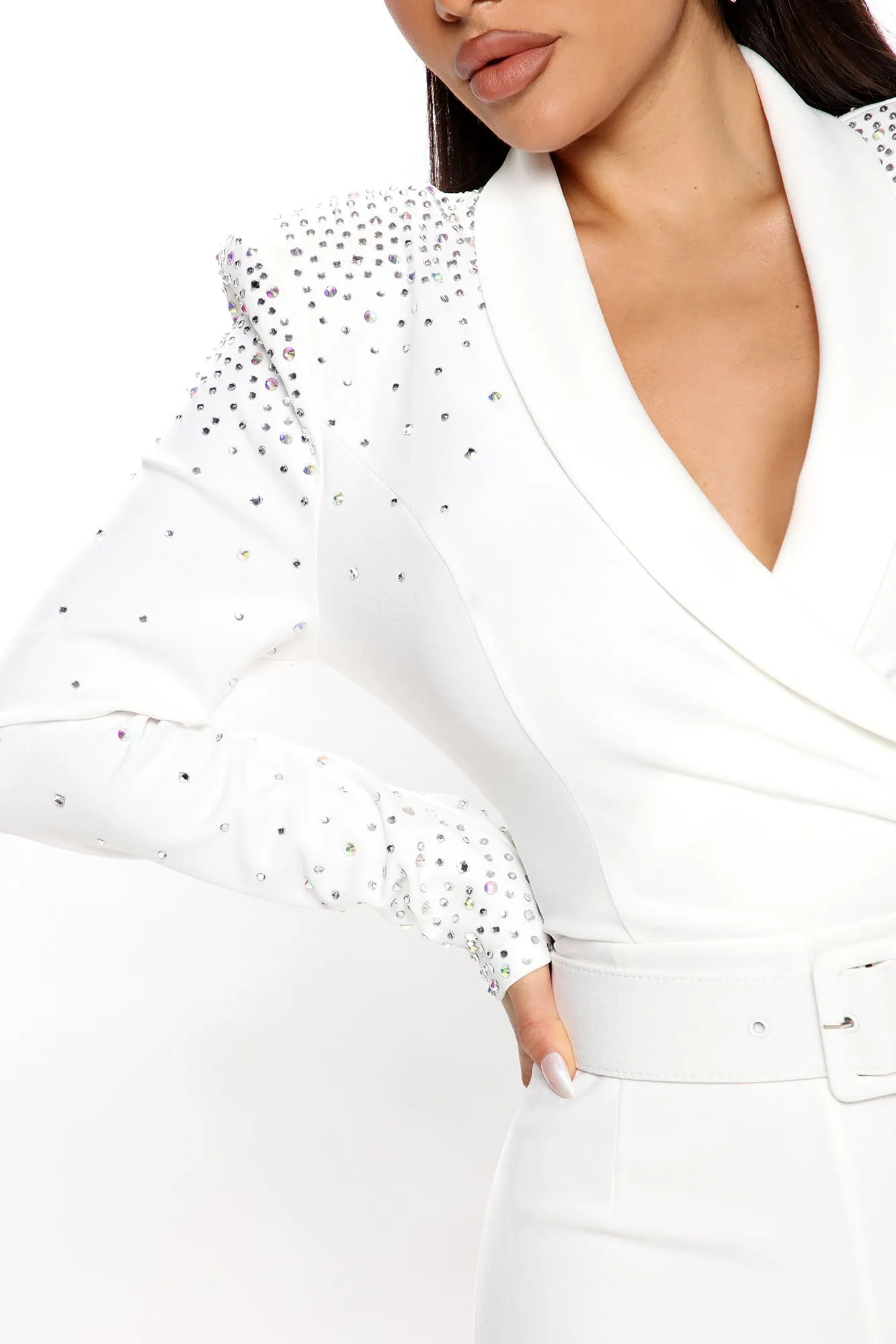 Money Maker Embellished Blazer Romper - White