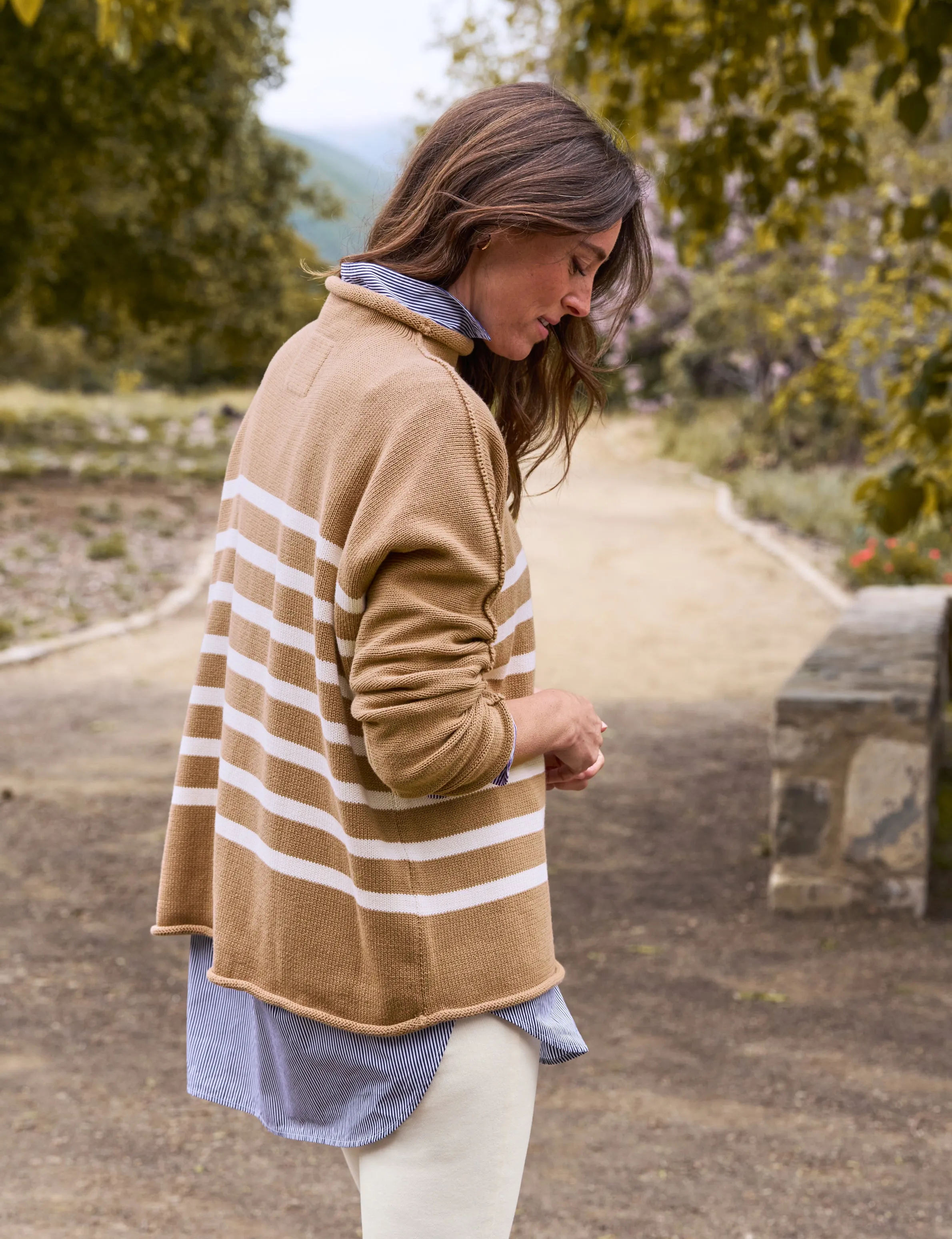 MONTEREY Camel with Cream Stripe, Pure Italian Cotton