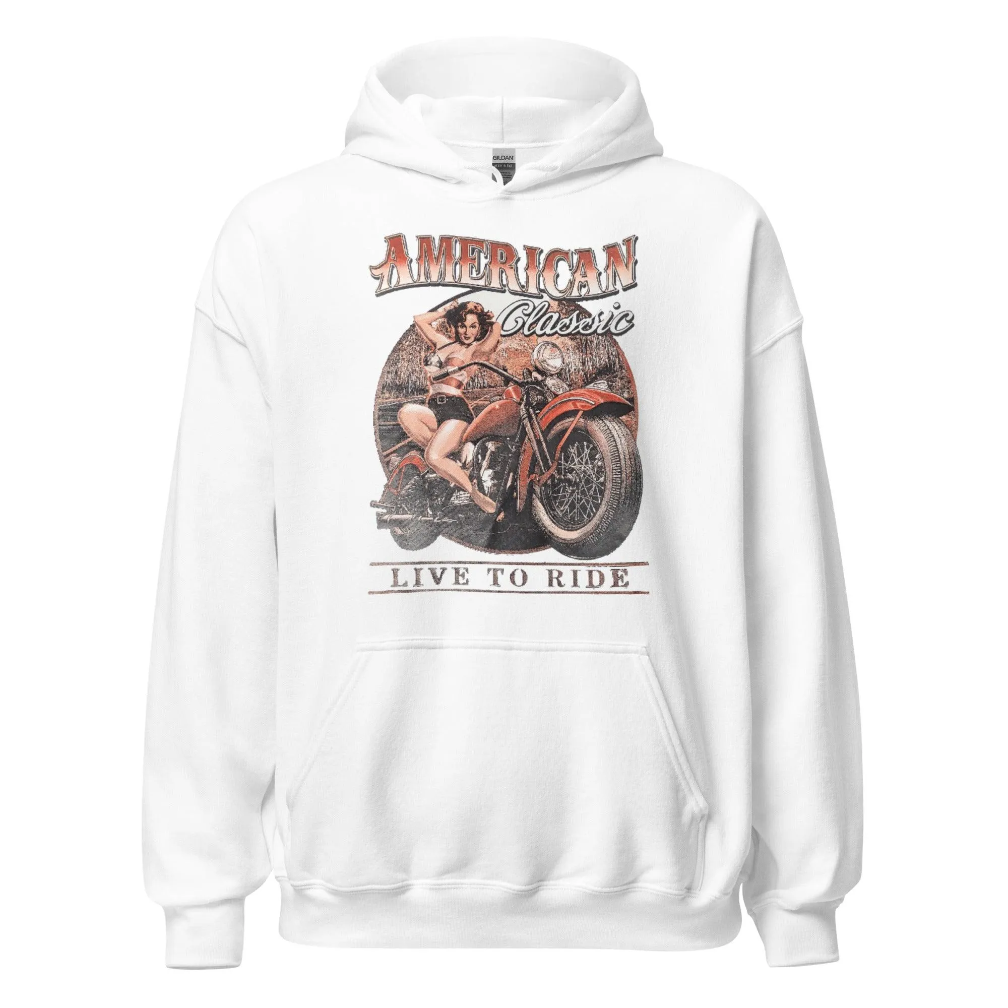 Motorcycle Hoodie American Classic Live to Ride Midweight Top Koala Pullover