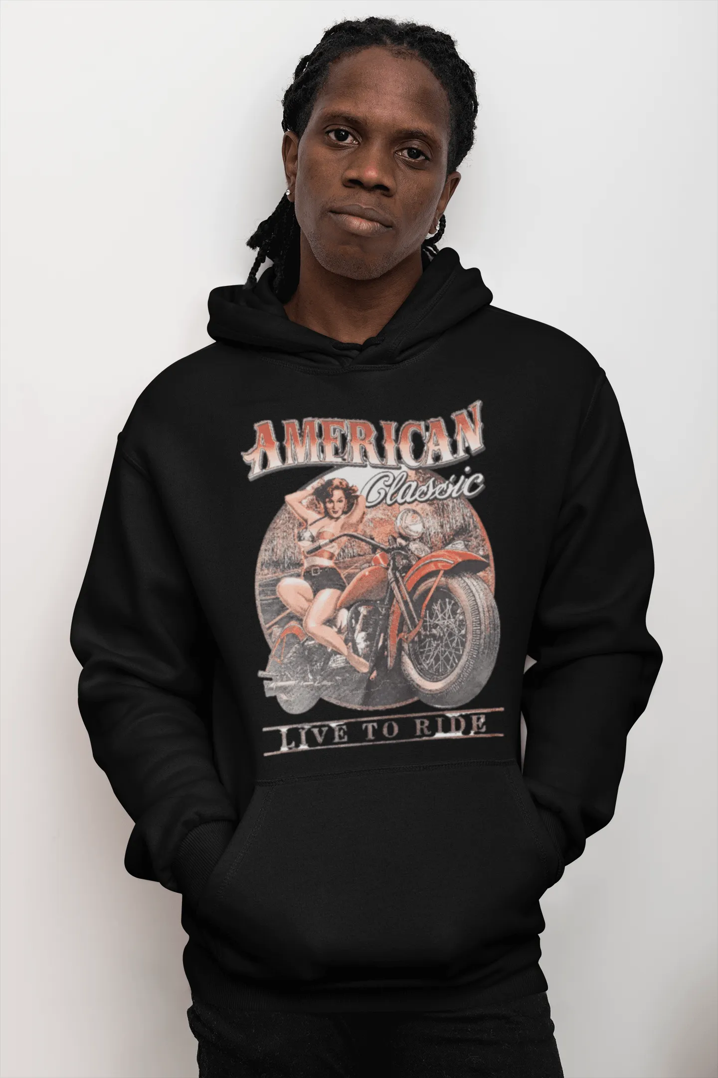 Motorcycle Hoodie American Classic Live to Ride Midweight Top Koala Pullover