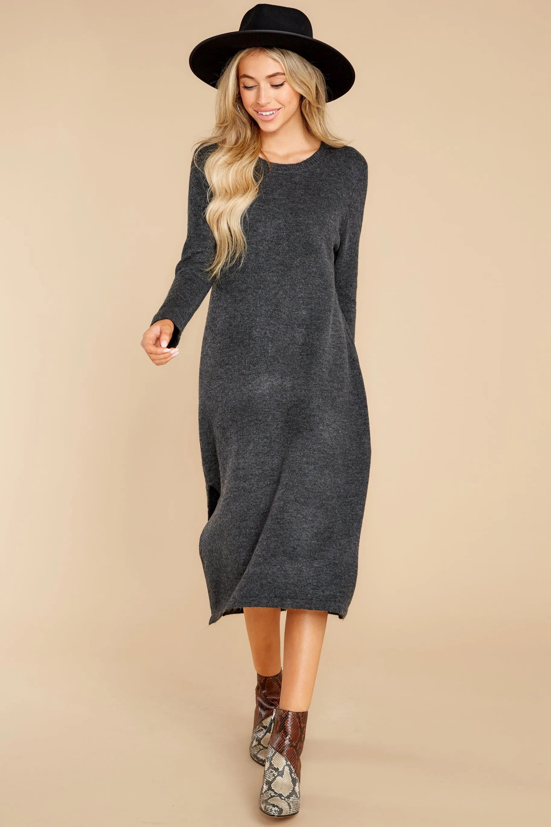 Mountain Retreat Charcoal Sweater Midi Dress