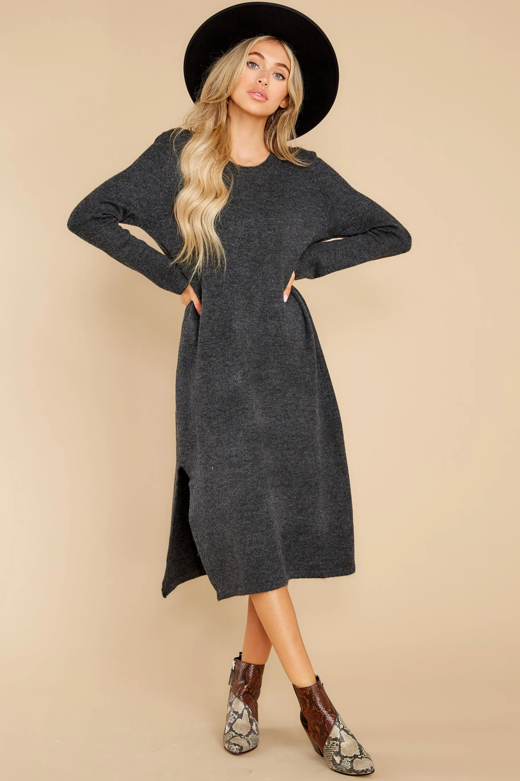 Mountain Retreat Charcoal Sweater Midi Dress