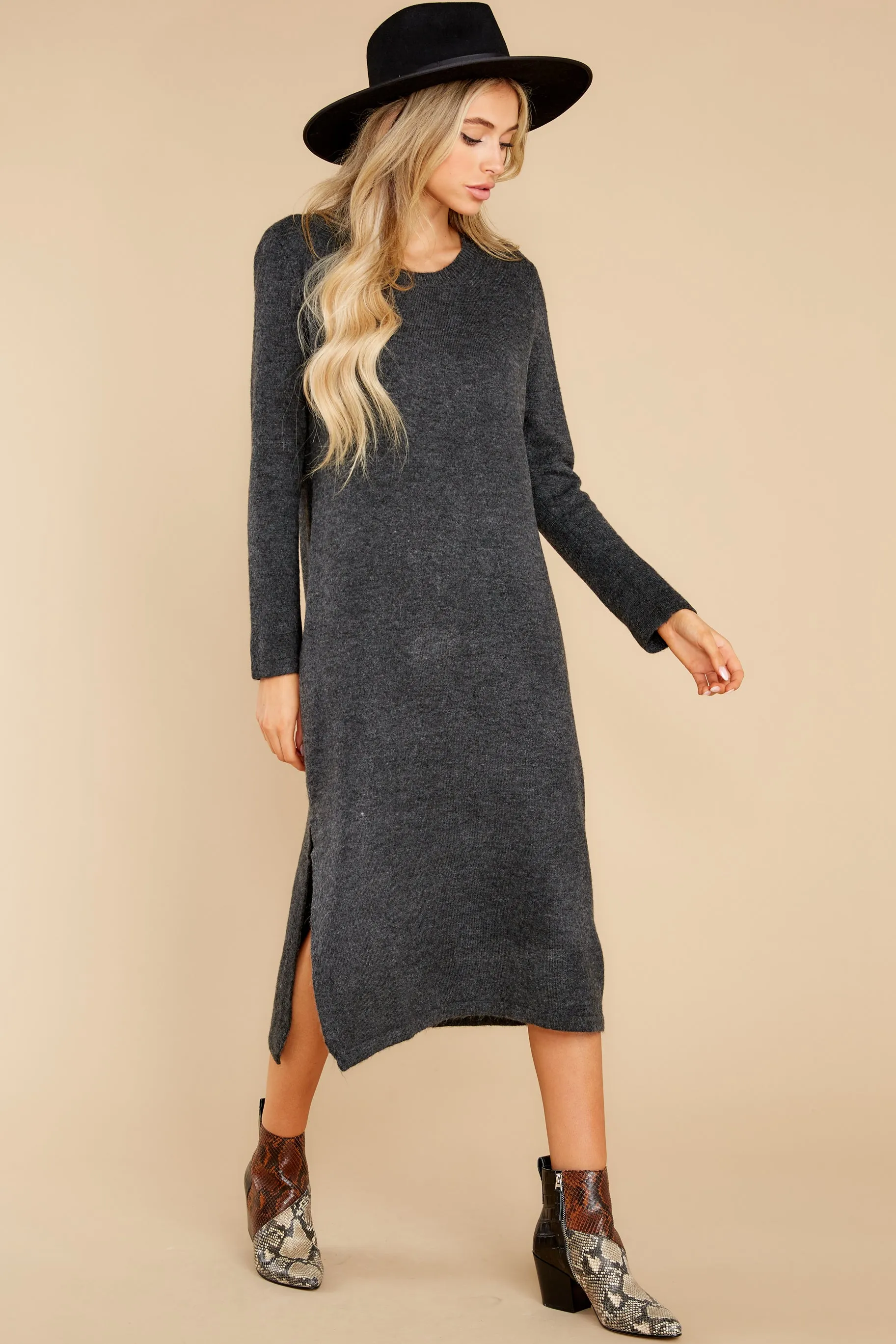 Mountain Retreat Charcoal Sweater Midi Dress