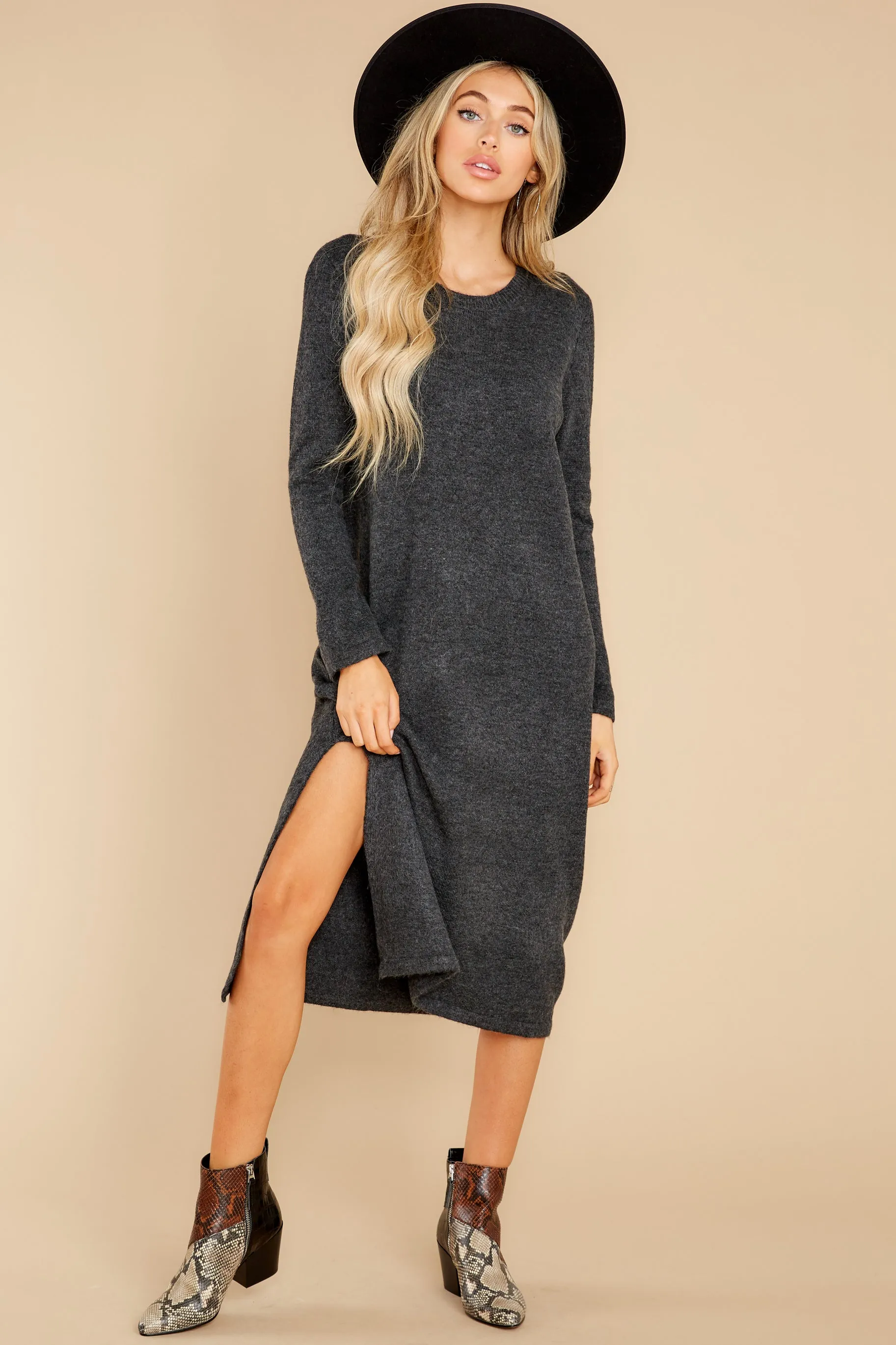 Mountain Retreat Charcoal Sweater Midi Dress