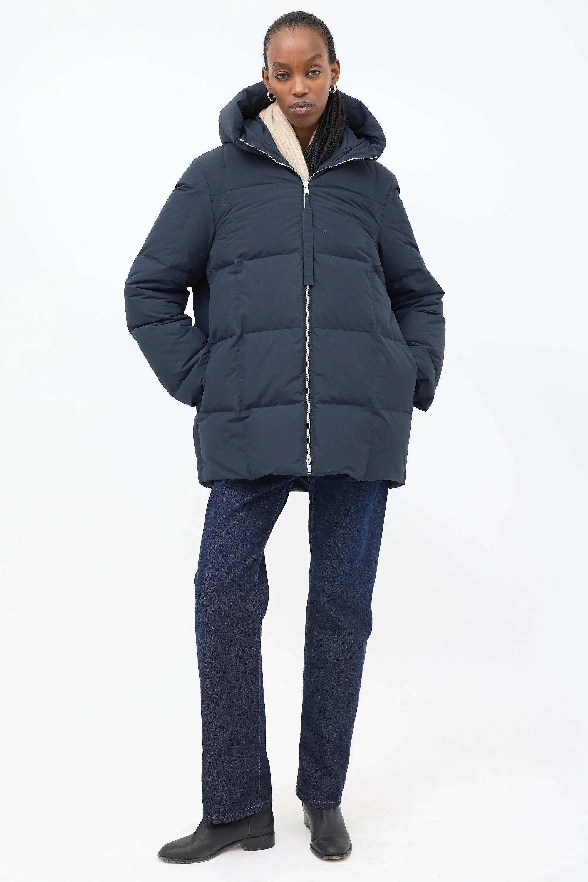 Navy Hooded Down Puffer Jacket