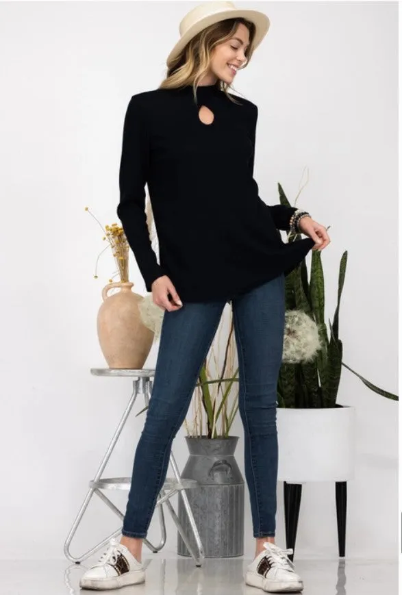 Navy Key Hole Long Sleeve Top - #6138-6144