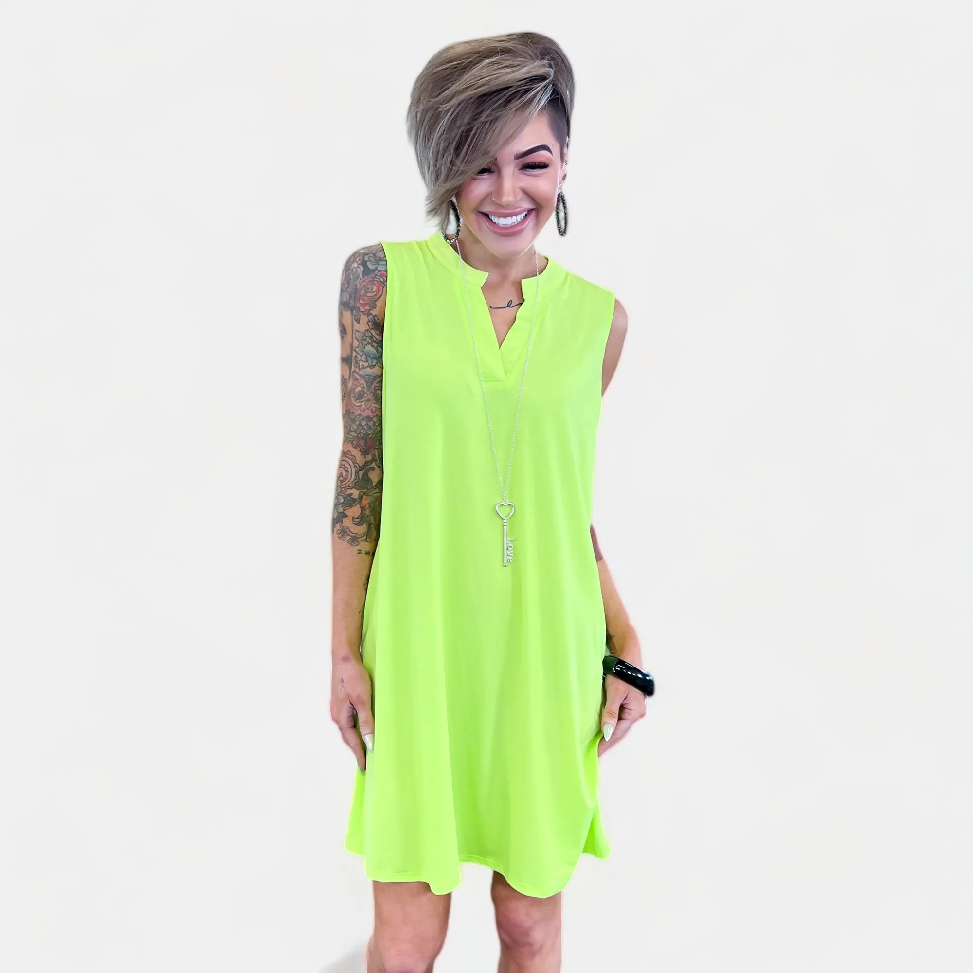 Neon Green Lizzy Tank Dress [NO RETURNS]