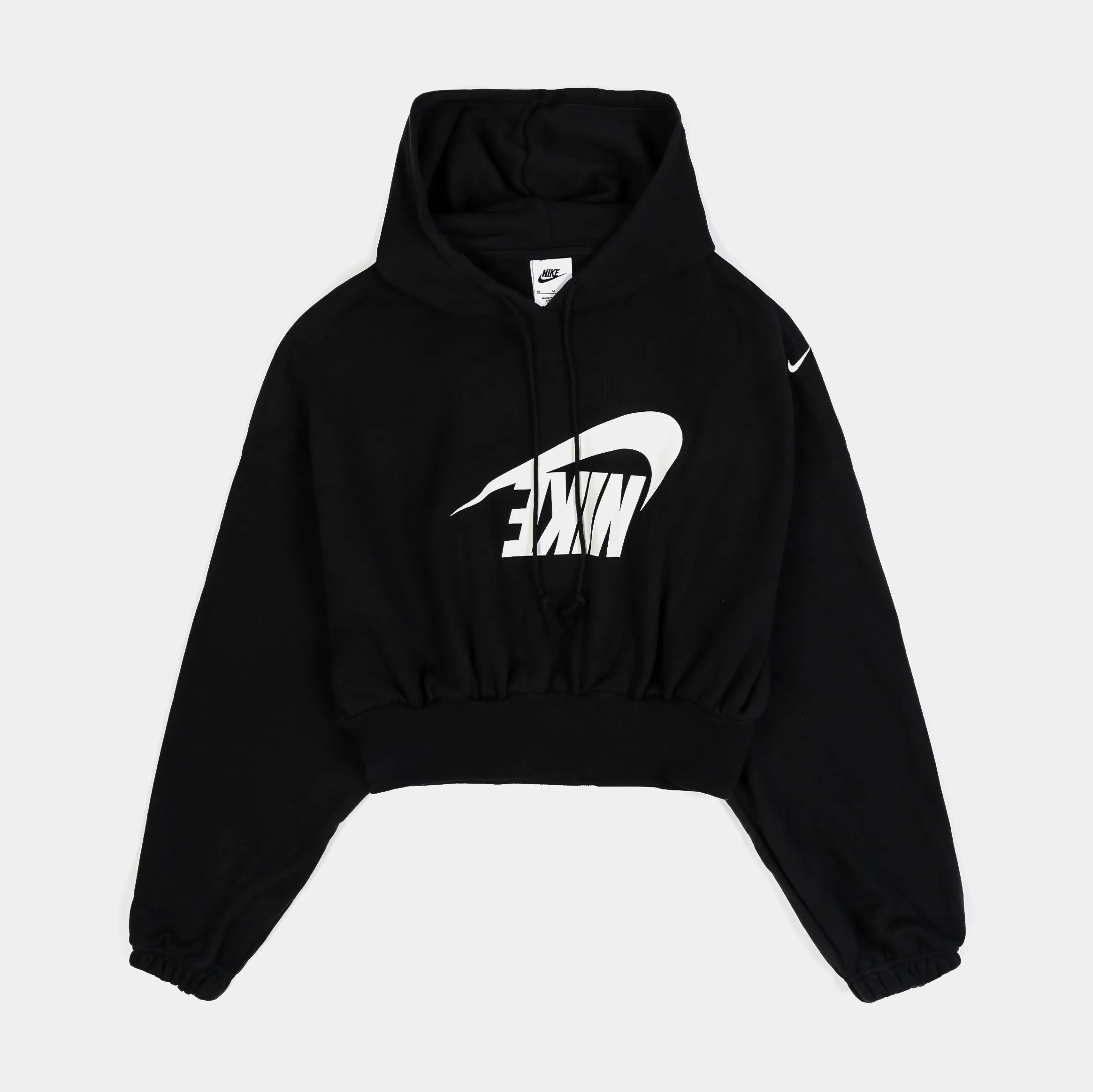 NSW Oversized Cropped French Terry Pullover Womens Hoodie (Black/White)