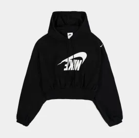 NSW Oversized Cropped French Terry Pullover Womens Hoodie (Black/White)