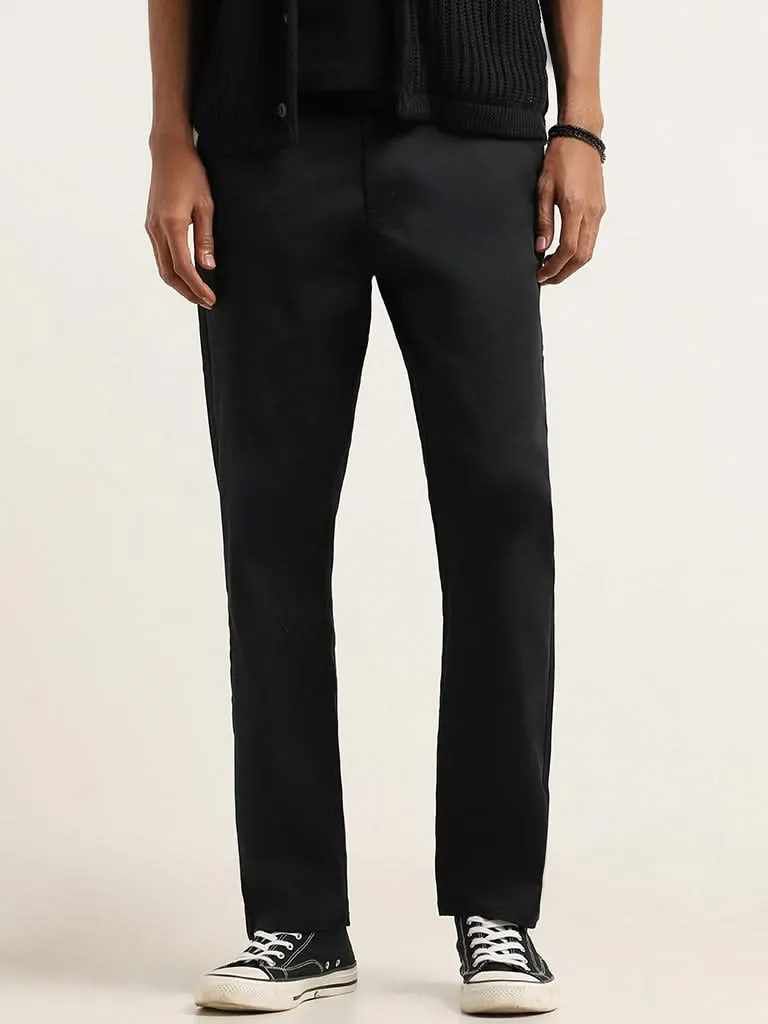 Nuon Black Cotton Relaxed-Fit Trousers