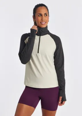 Oiselle | Lux Half Zip | Women's | Ivory/Robin