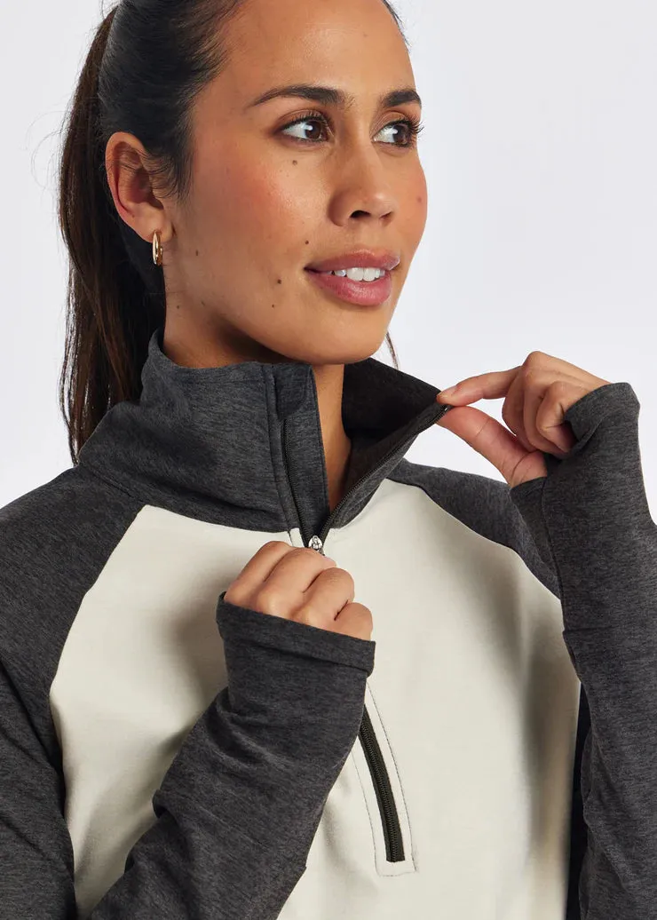 Oiselle | Lux Half Zip | Women's | Ivory/Robin